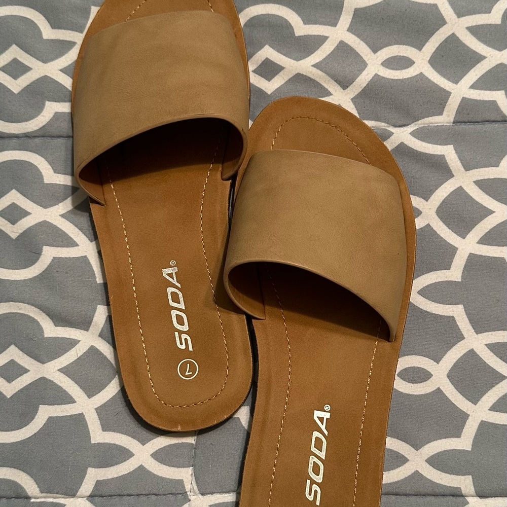 Soda Tan Slide Sandals Minimalist Design